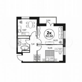 Продается 2-х комнатная квартира, 52,7 м²