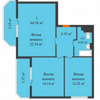 Продается 2-х комнатная квартира, 64 м²