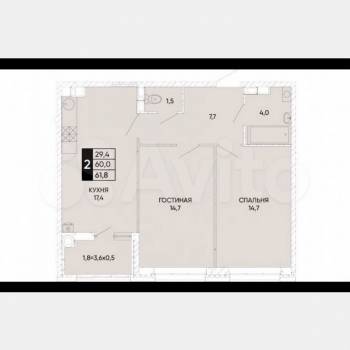 Продается 2-х комнатная квартира, 62,1 м²