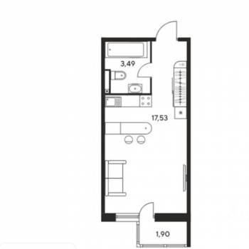 Продается 1-комнатная квартира, 22,3 м²