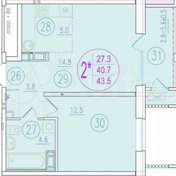 Продается 1-комнатная квартира, 43,5 м²