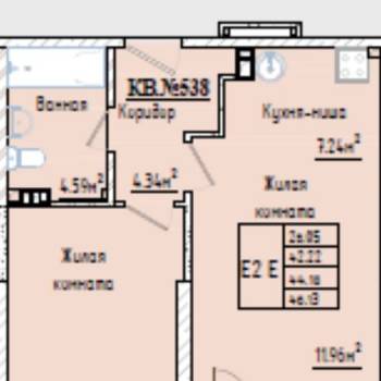 Продается 2-х комнатная квартира, 46,13 м²