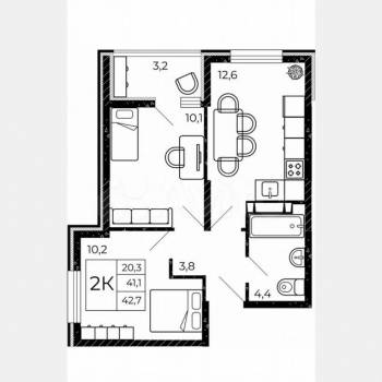 Продается 2-х комнатная квартира, 42,7 м²