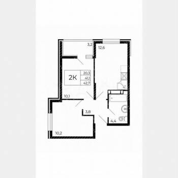 Продается 2-х комнатная квартира, 42,7 м²