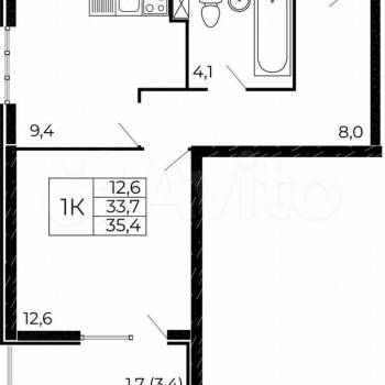 Продается 1-комнатная квартира, 35,7 м²