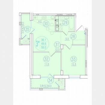 Продается 3-х комнатная квартира, 55 м²