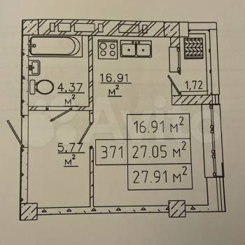 Продается 1-комнатная квартира, 26,3 м²