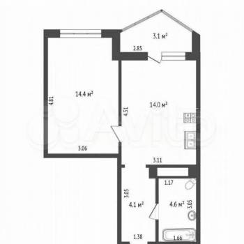 Продается 1-комнатная квартира, 43 м²