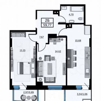 Продается 2-х комнатная квартира, 60,1 м²