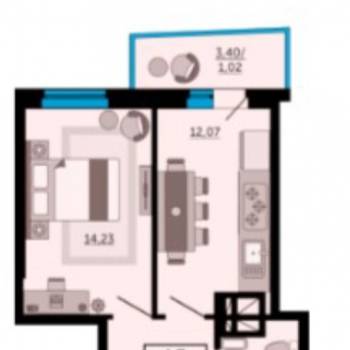 Продается 1-комнатная квартира, 37,65 м²