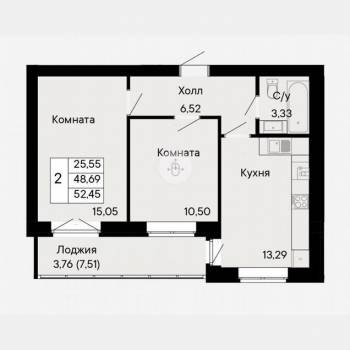 Продается 2-х комнатная квартира, 52,5 м²