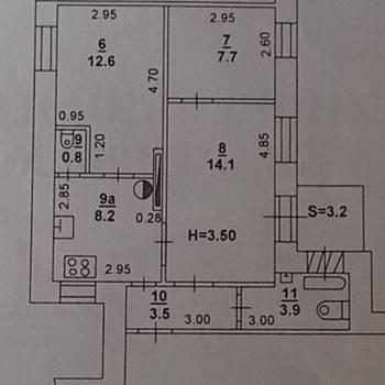 Продается 3-х комнатная квартира, 52 м²