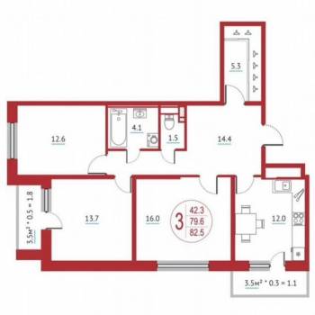 Продается 3-х комнатная квартира, 83 м²