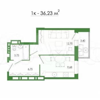 Продается 1-комнатная квартира, 36 м²