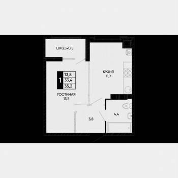 Продается 1-комнатная квартира, 35,2 м²