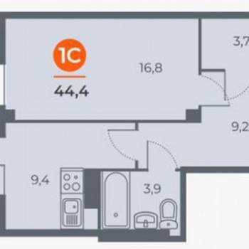Продается 1-комнатная квартира, 42,8 м²