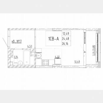 Продается 1-комнатная квартира, 24,3 м²
