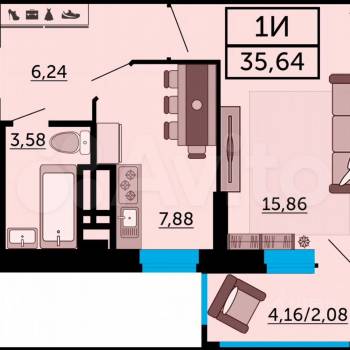 Продается 1-комнатная квартира, 35,6 м²
