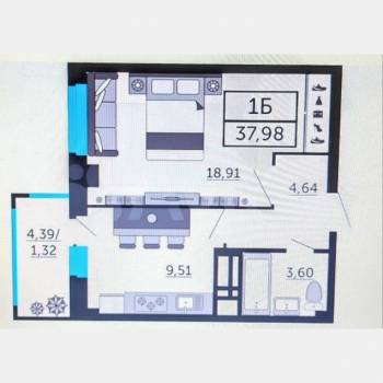 Продается 1-комнатная квартира, 38 м²