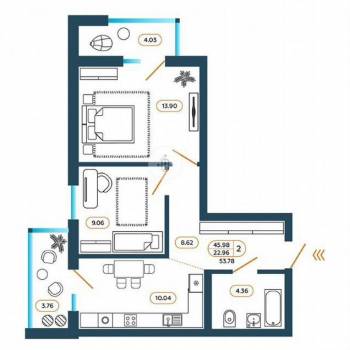 Продается 2-х комнатная квартира, 58 м²