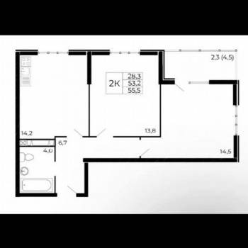 Продается 2-х комнатная квартира, 55,5 м²
