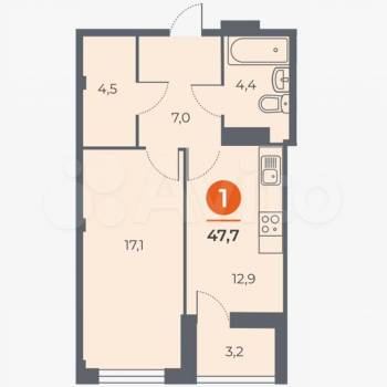 Сдается 1-комнатная квартира, 47,7 м²