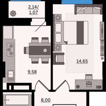 Продается 1-комнатная квартира, 37,5 м²
