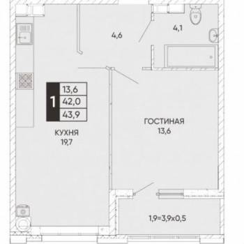 Продается 1-комнатная квартира, 43,9 м²