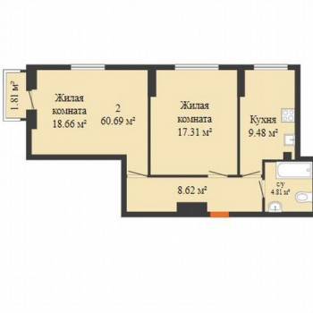 Продается 2-х комнатная квартира, 60 м²