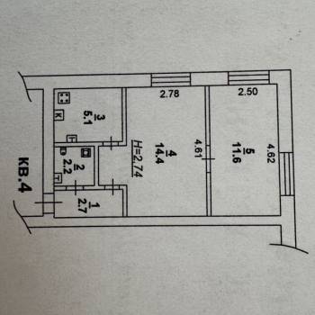 Продается 2-х комнатная квартира, 36 м²