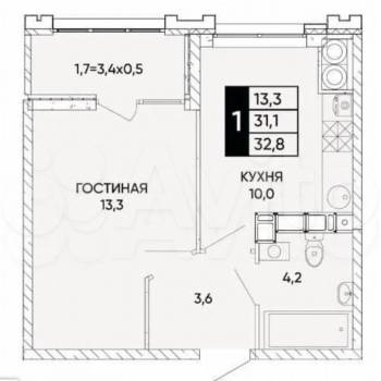 Сдается 1-комнатная квартира, 34 м²