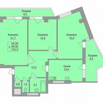 Продается 3-х комнатная квартира, 105 м²