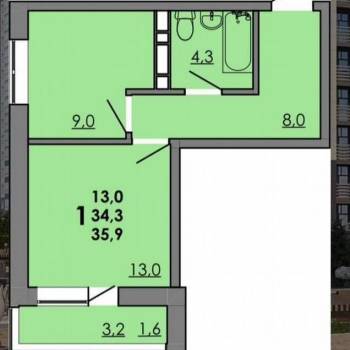 Продается 1-комнатная квартира, 35 м²