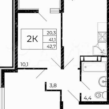 Продается 2-х комнатная квартира, 42,7 м²
