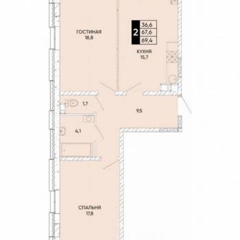 Продается 2-х комнатная квартира, 70,5 м²