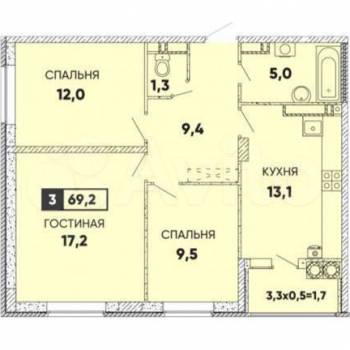Продается 3-х комнатная квартира, 67,5 м²