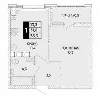 Продается 1-комнатная квартира, 33 м²