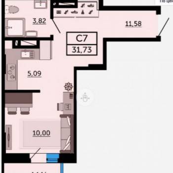 Продается 1-комнатная квартира, 31,7 м²