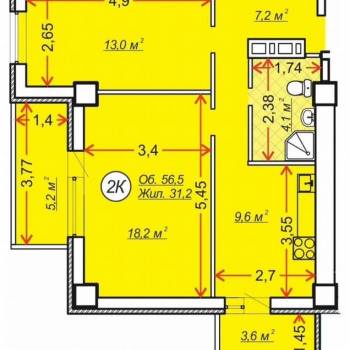 Продается 2-х комнатная квартира, 56,5 м²