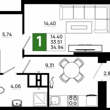 Продается 1-комнатная квартира, 36 м²