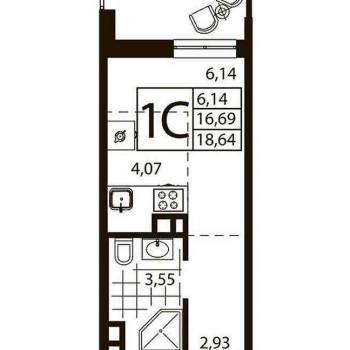 Продается 1-комнатная квартира, 18,2 м²