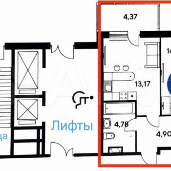 Сдается 1-комнатная квартира, 43,8 м²