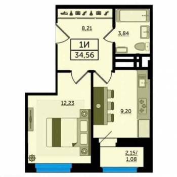 Продается 1-комнатная квартира, 34,6 м²