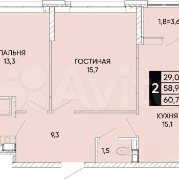 Сдается 2-х комнатная квартира, 60 м²