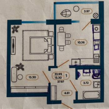 Продается 1-комнатная квартира, 38 м²