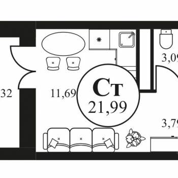 Продается 1-комнатная квартира, 22 м²