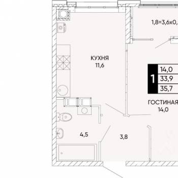 Продается 1-комнатная квартира, 35 м²