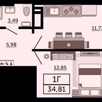 Продается 1-комнатная квартира, 34,8 м²