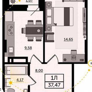 Продается 1-комнатная квартира, 37,5 м²