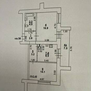 Продается 2-х комнатная квартира, 54,5 м²